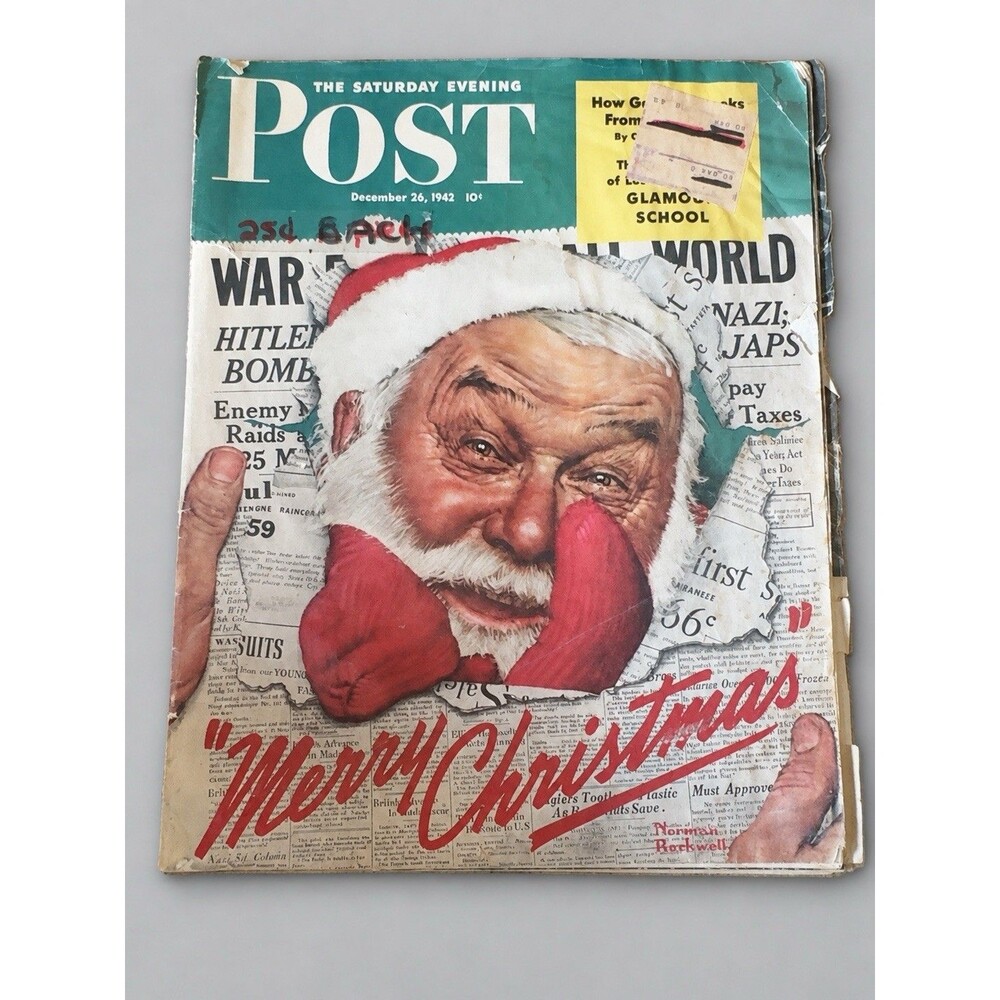 Vintage 1942 Saturday Evening Post Norman Rockwell Santa Christmas WWII December